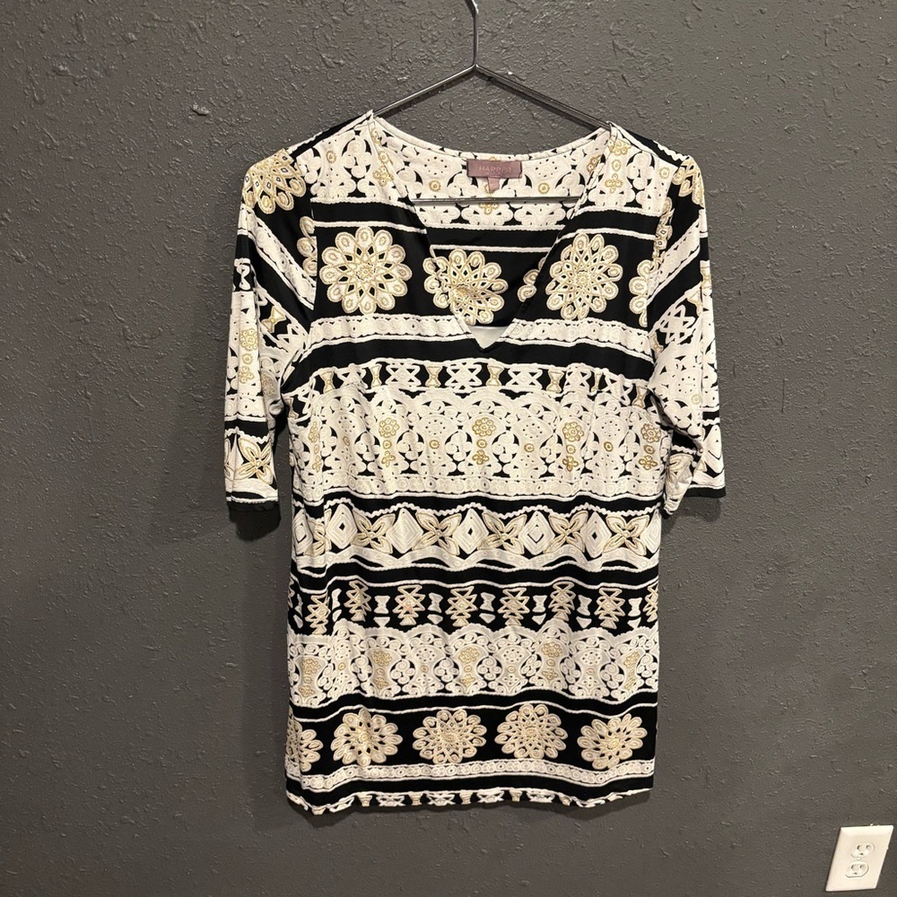Harper Black and Cream Patterned Dress